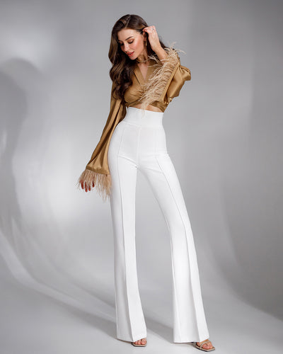 Gold Silk Feather Sleeve Blouse (article 345)