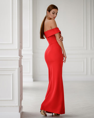 Red OFF-THE-SHOULDER MAXI DRESS (ARTICLE 321)