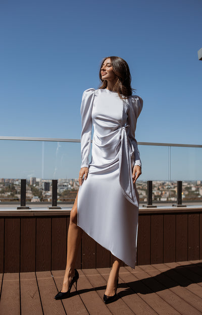 Silver PUFF SLEEVE WRAP DRESS (ARTICLE C300)