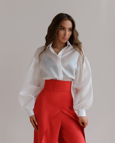 RED WRAP HIGH WAISTED REGULAR FIT PANTS (ARTICLE 530)