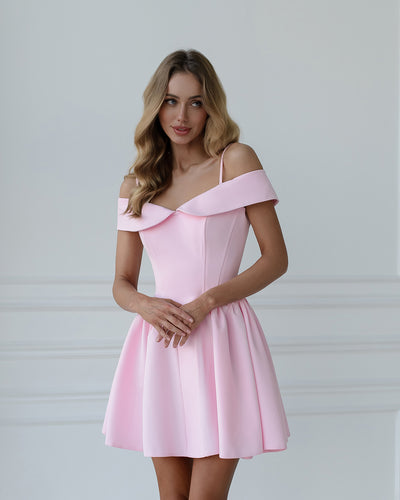 Pink strappy corset flared mini dress (article 523)
