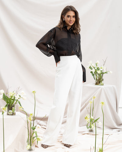 White WRAP HIGH WAISTED REGULAR FIT PANTS (ARTICLE C444)