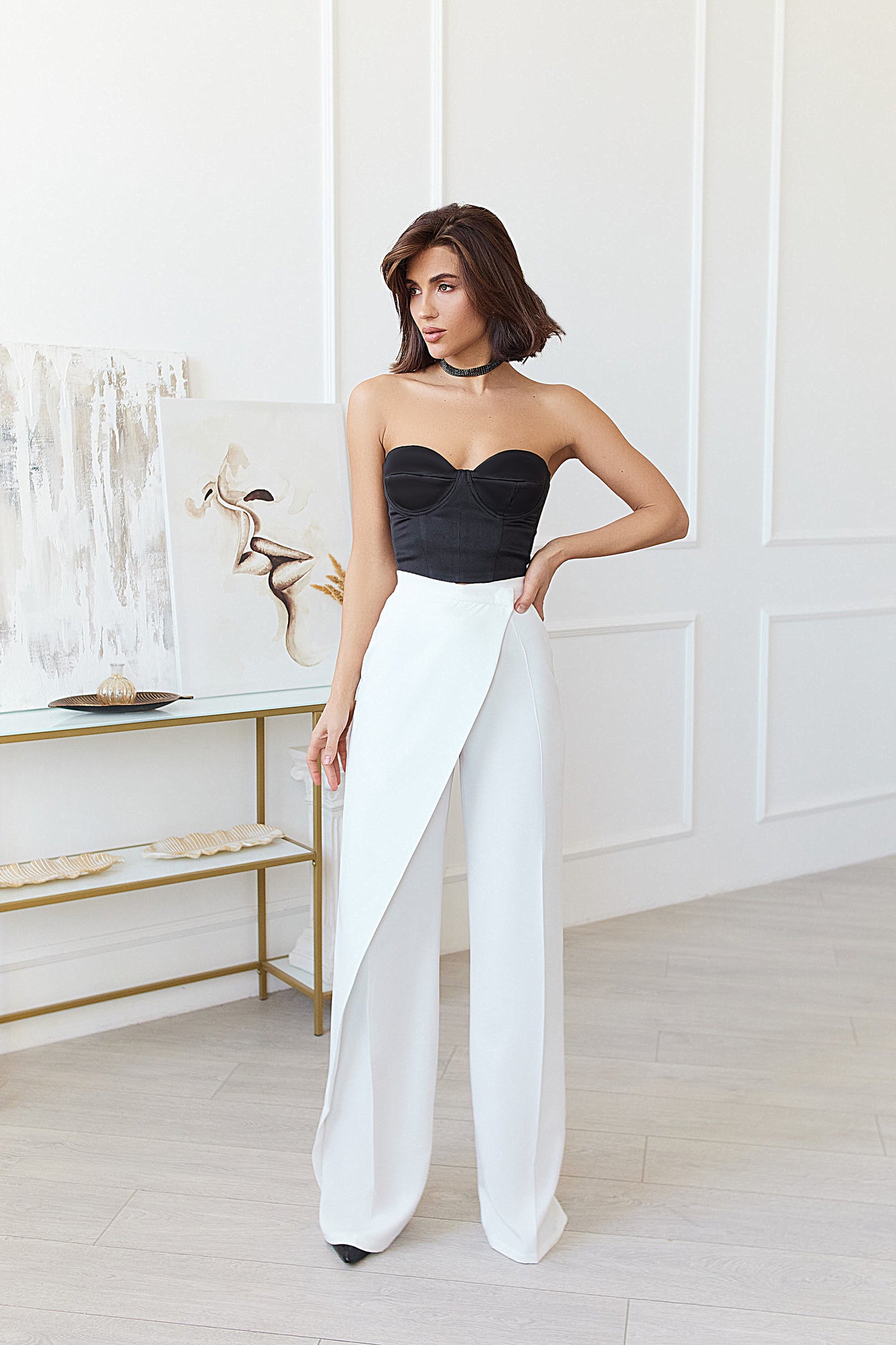 White WRAP HIGH WAISTED REGULAR FIT PANTS (ARTICLE C444)