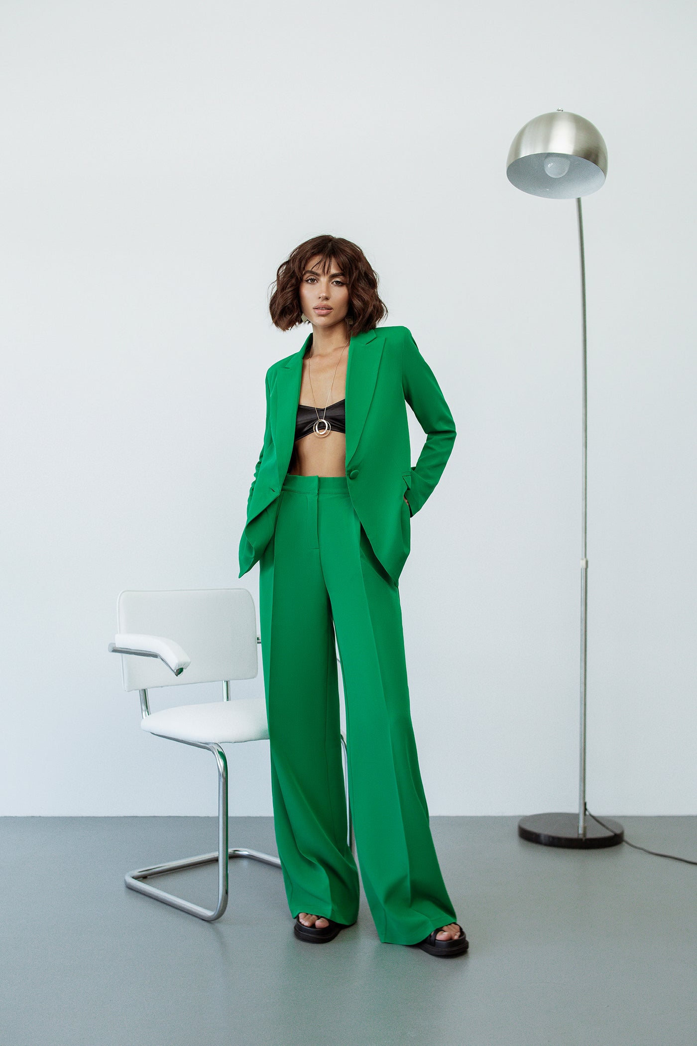 Green SINGLE-BREASTED WIDE-LEG SUIT 2-PIECE (ARTICLE C347)