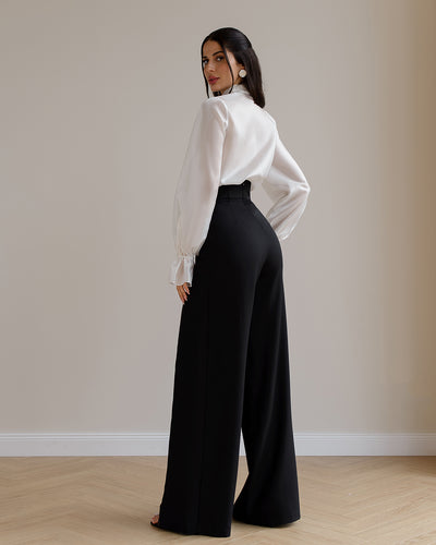 BLACK WRAP HIGH WAISTED REGULAR FIT PANTS (ARTICLE 530)