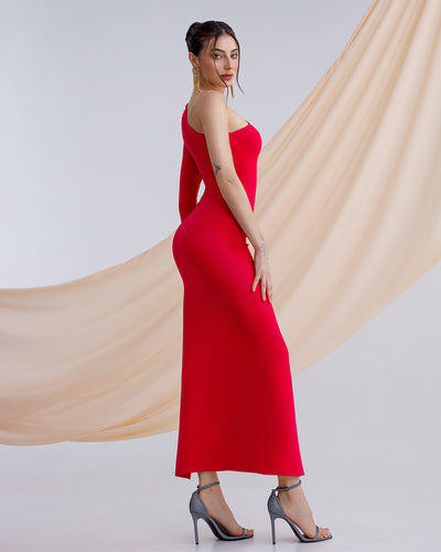 Crimson ONE-SHOULDER MAXI DRESS (ARTICLE 262)