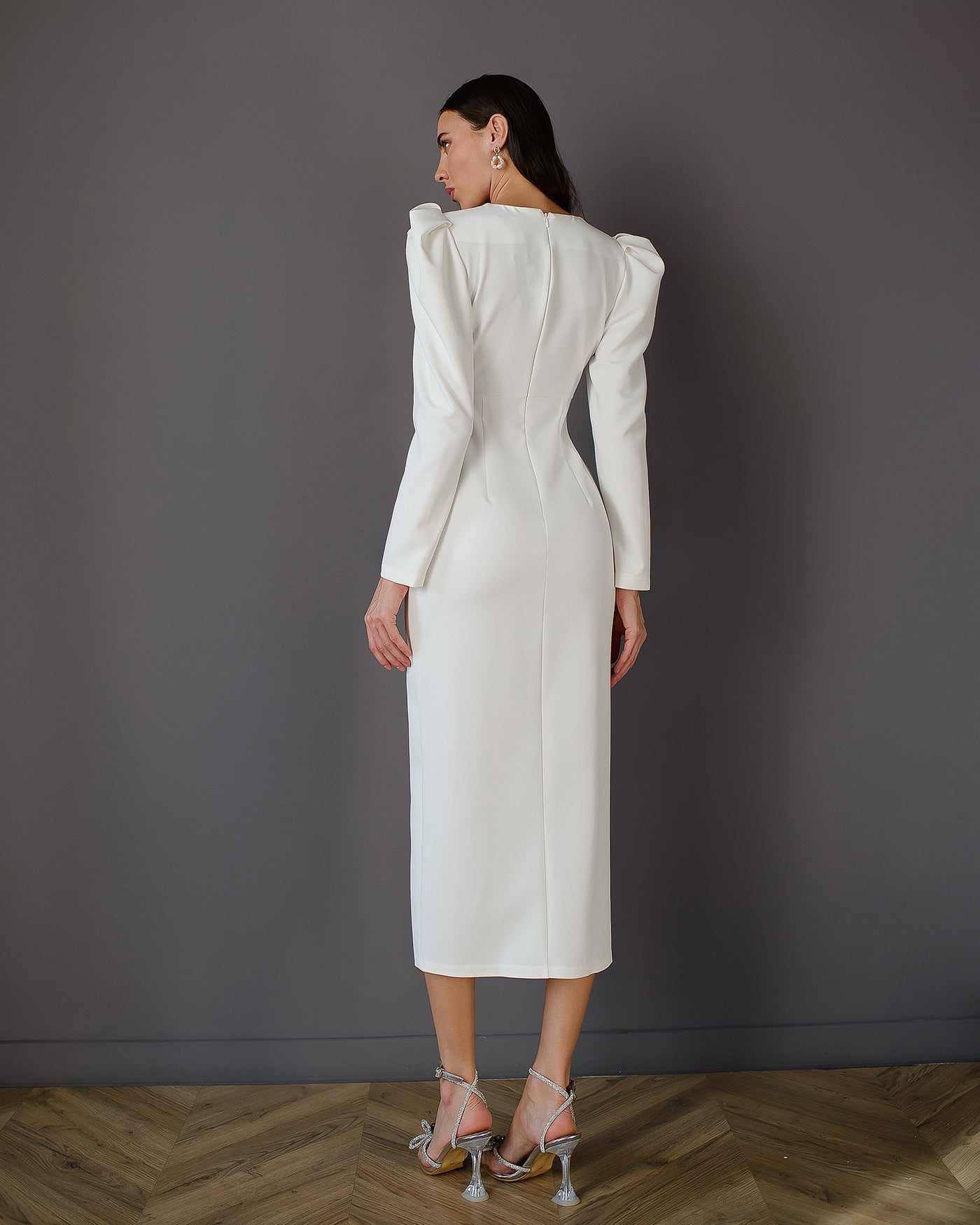 White Puff Sleeve Midi Dress (article 511)