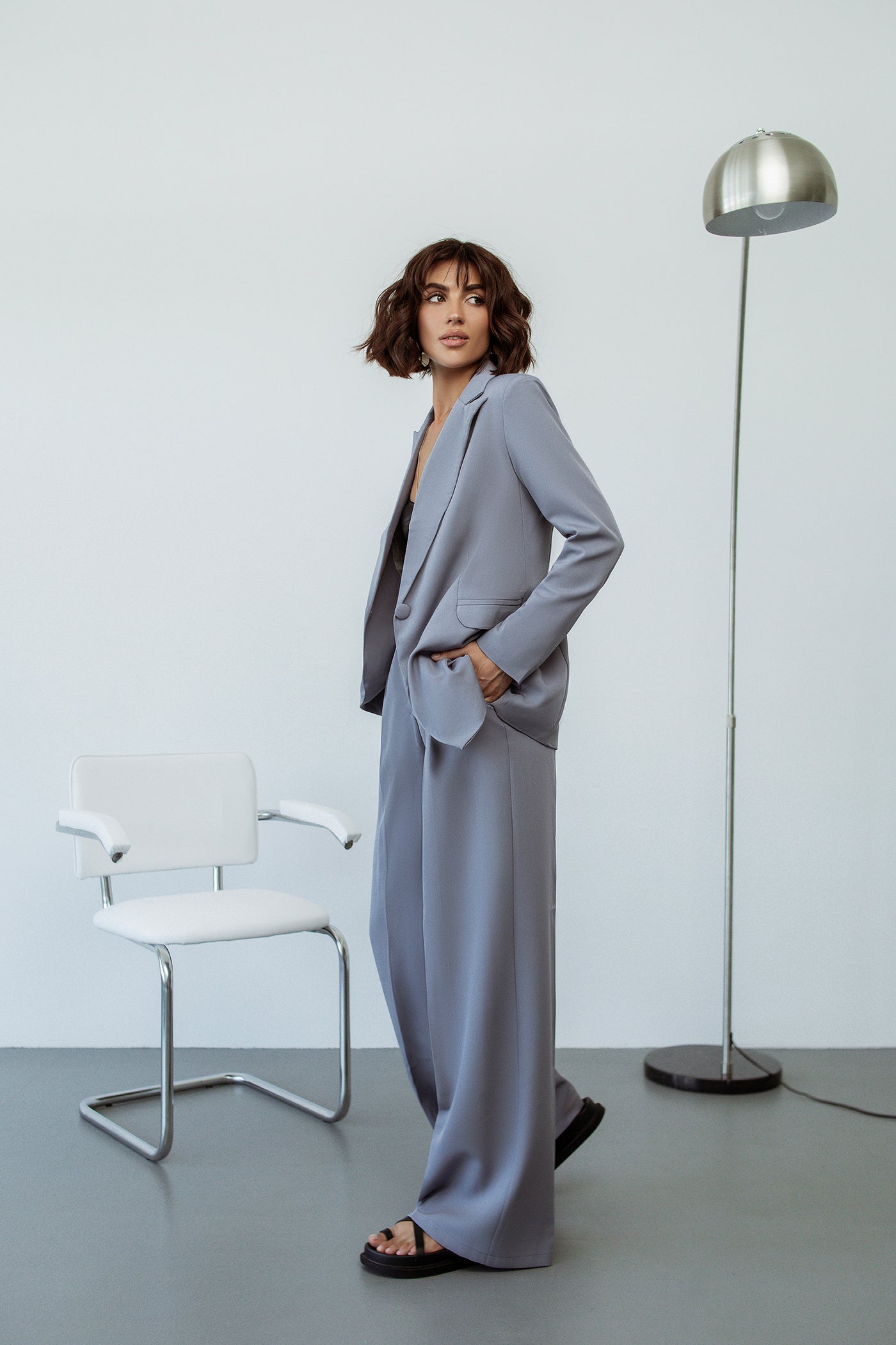 Grey SINGLE-BREASTED WIDE-LEG SUIT 2-PIECE (ARTICLE C347)