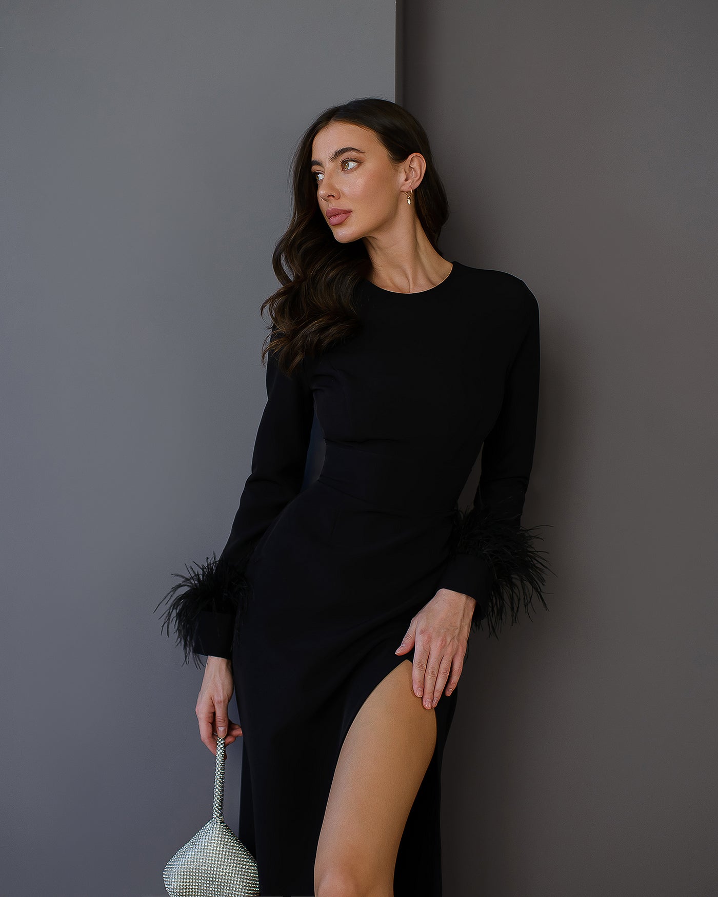 Black LONG SLEEVE MIDI DRESS (ARTICLE 374)