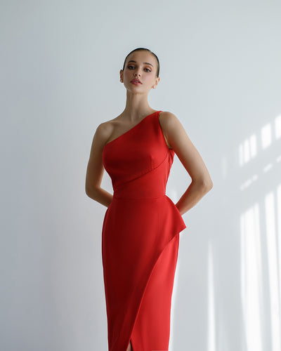 Red Asymmetric Sleeveless Maxi Dress (article 514)