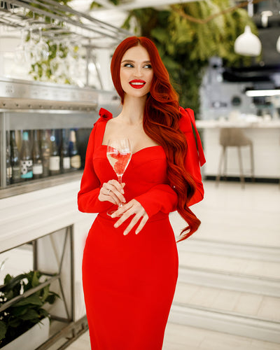 Red Sweetheart Bow Shoulder Midi Dress (article 368)