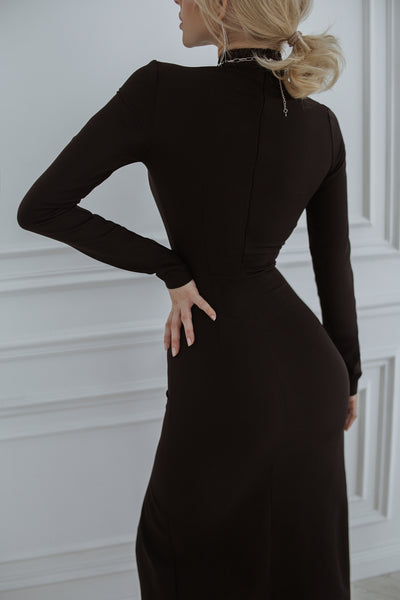 Black High Neck Side-Slit Midi Dress (article C359)