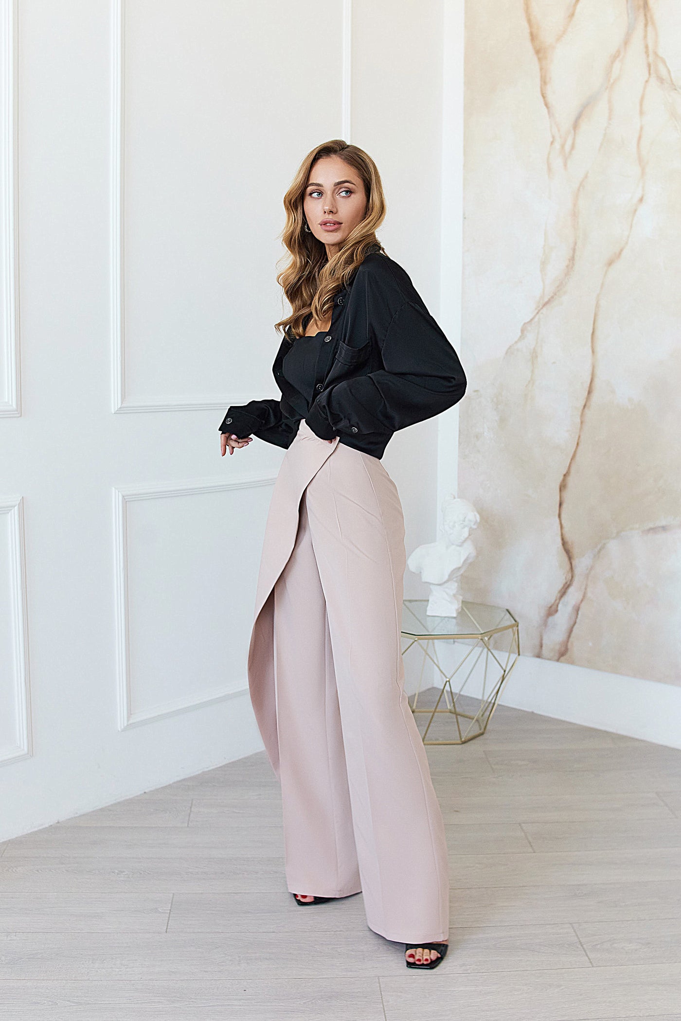 Beige Wrap High Waisted Regular Fit Pants (article C444)