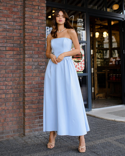 Sky-Blue CORSETED STRAPLESS DRESS (ARTICLE 503)