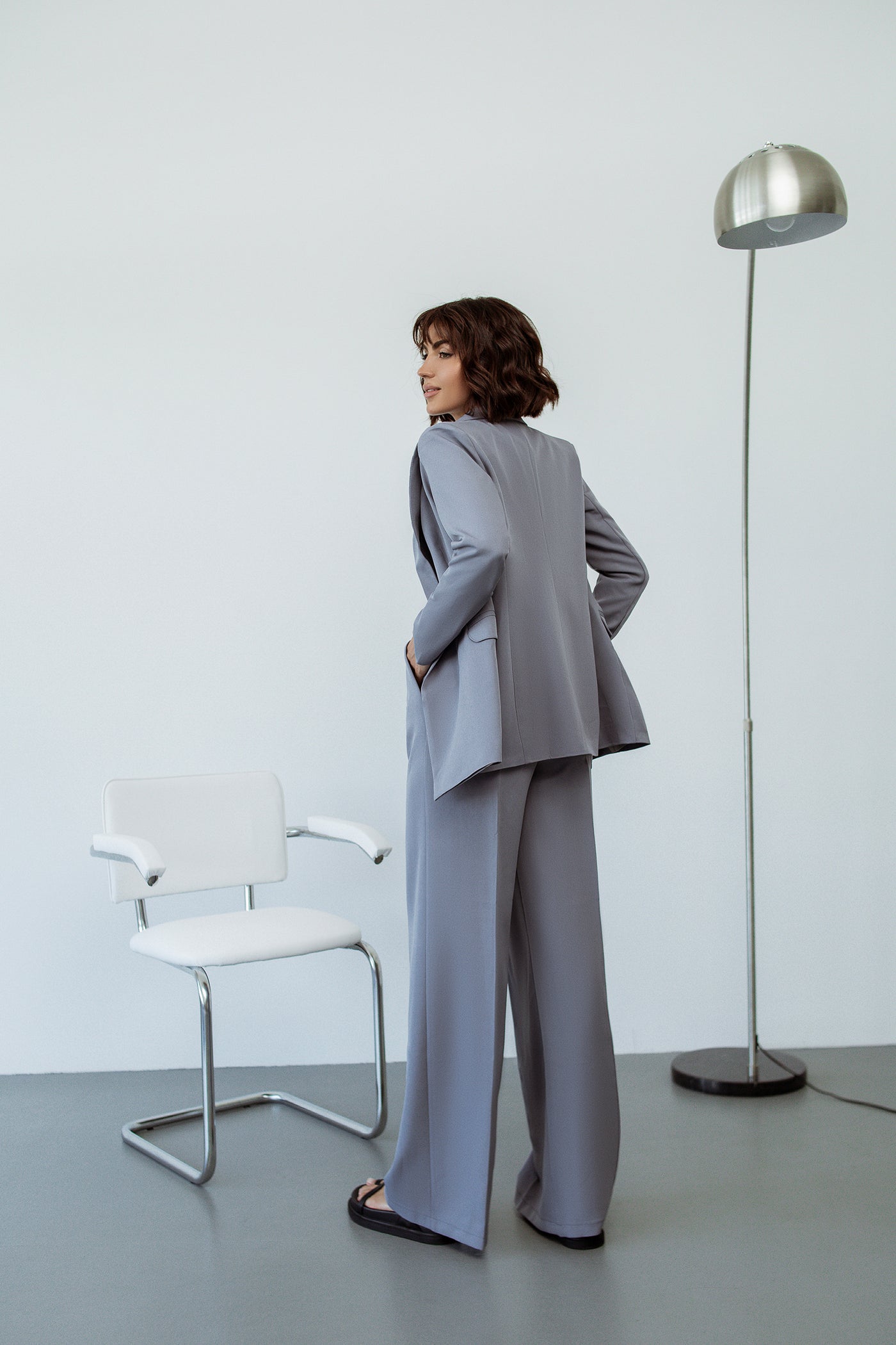 Grey SINGLE-BREASTED WIDE-LEG SUIT 2-PIECE (ARTICLE C347)