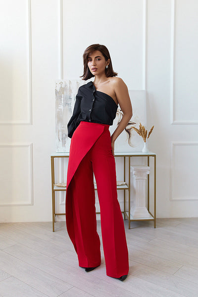 Red WRAP HIGH WAISTED REGULAR FIT PANTS (ARTICLE C444)