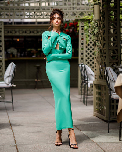 Green CUT-OUT NECK MIDI DRESS (ARTICLE 388)