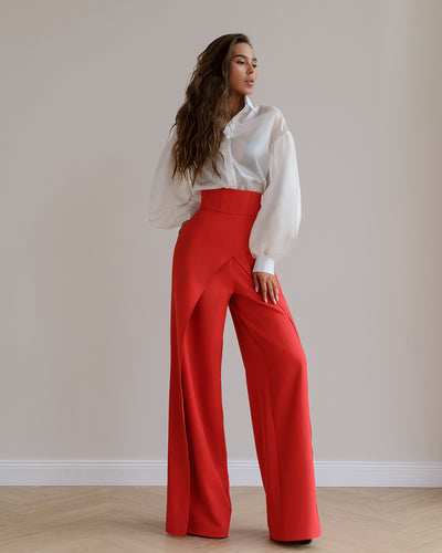 RED WRAP HIGH WAISTED REGULAR FIT PANTS (ARTICLE 530)