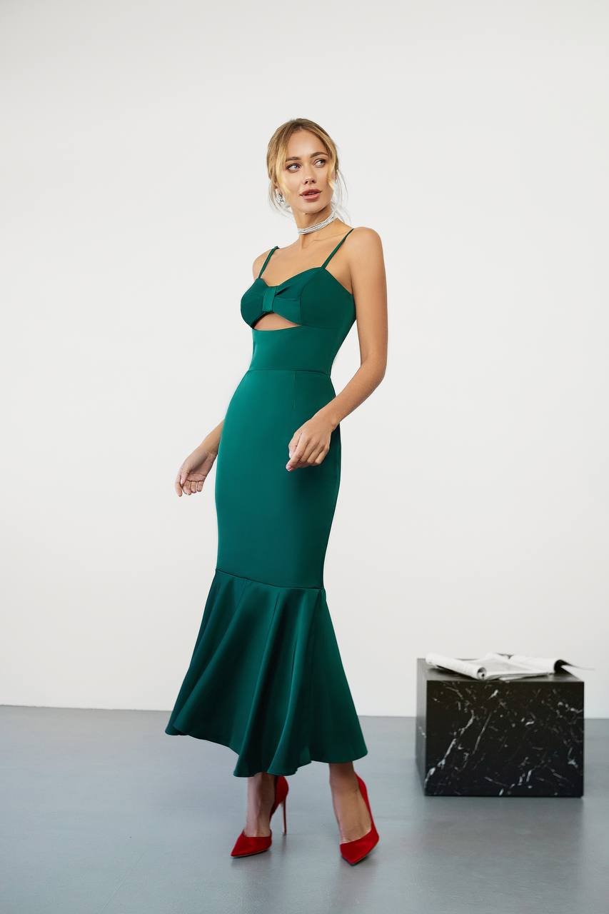 Emerald Strappy Cut-Out Midi Dress (article C432)
