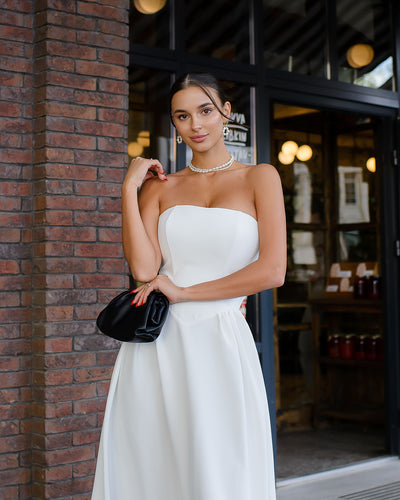 White CORSETED STRAPLESS DRESS (ARTICLE 503)