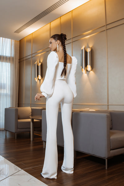 White SWEETHEART TOP & FLARED PANTS 2-PIECE SET (ARTICLE C379)