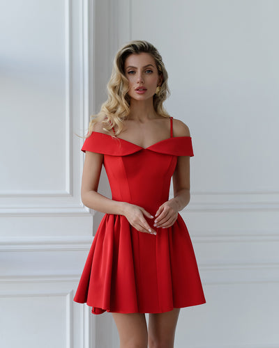 Red STRAPPY CORSET FLARED MINI DRESS (ARTICLE 523)