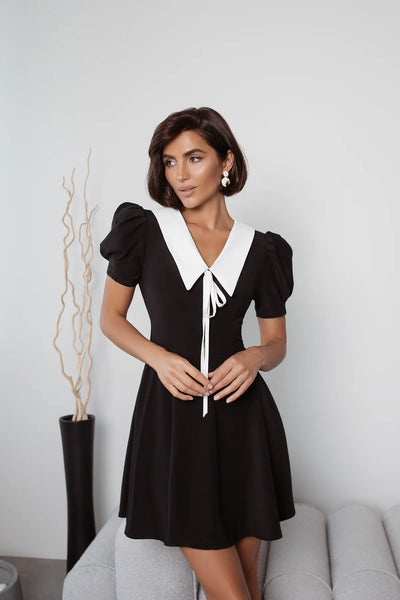 Black Collared Short Sleeve Mini Dress (article C421)