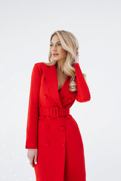 Red BELTED DOUBLE BREASTED BLAZER DRESS (ARTICLE C282)