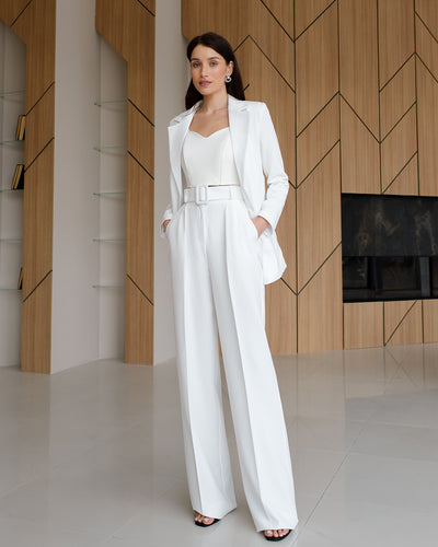 White Belted Wide-Leg Suit 2-Piece (article 030)
