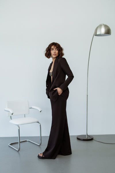 Black SINGLE-BREASTED WIDE-LEG SUIT 2-PIECE (ARTICLE C347)