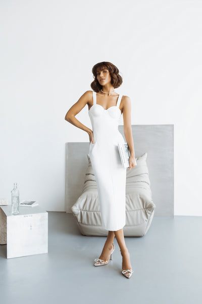 White Vegan Leather Sweetheart Midi Dress (article C428)