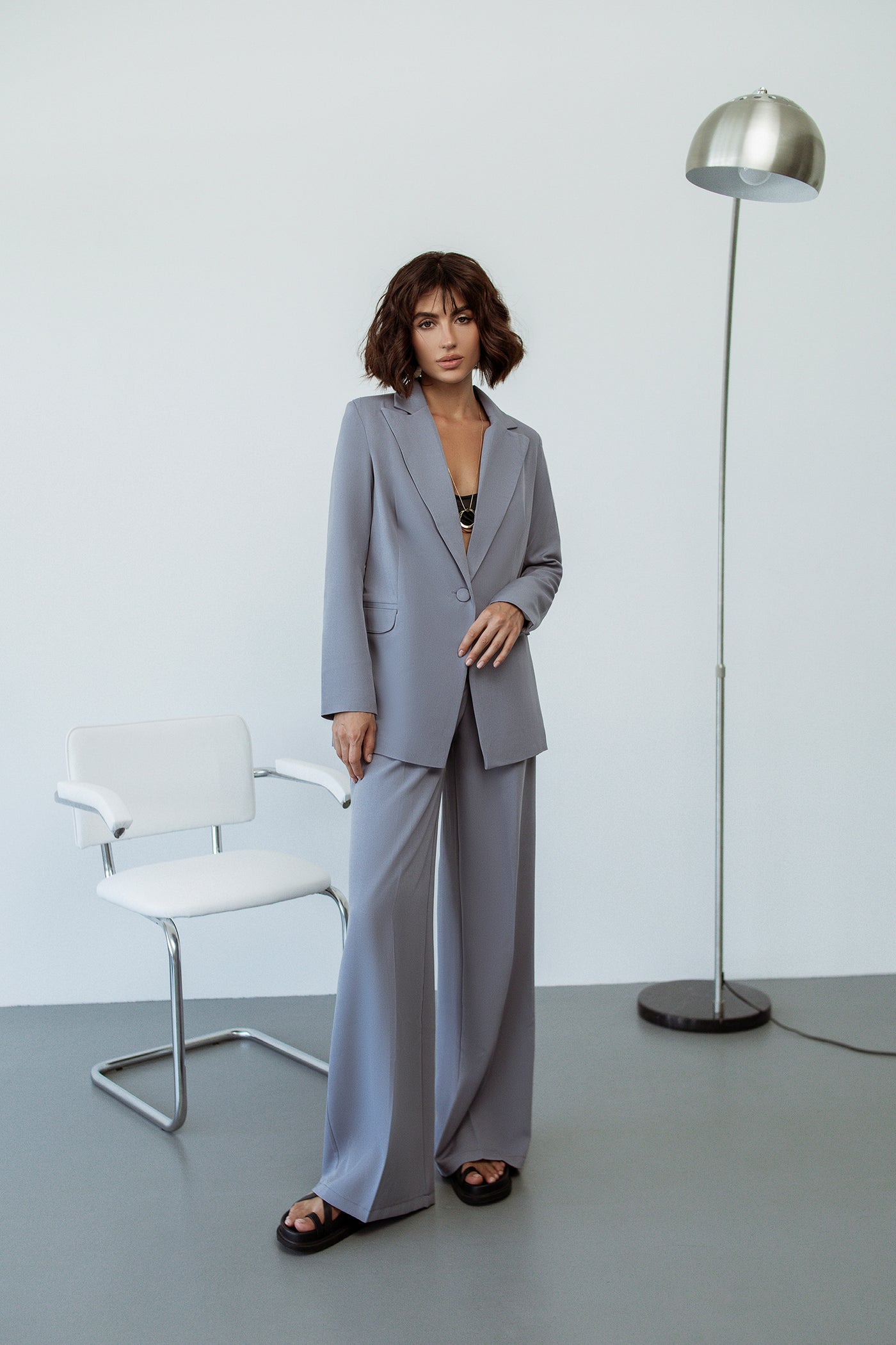 Grey SINGLE-BREASTED WIDE-LEG SUIT 2-PIECE (ARTICLE C347)