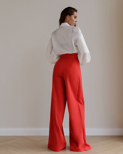 RED WRAP HIGH WAISTED REGULAR FIT PANTS (ARTICLE 530)