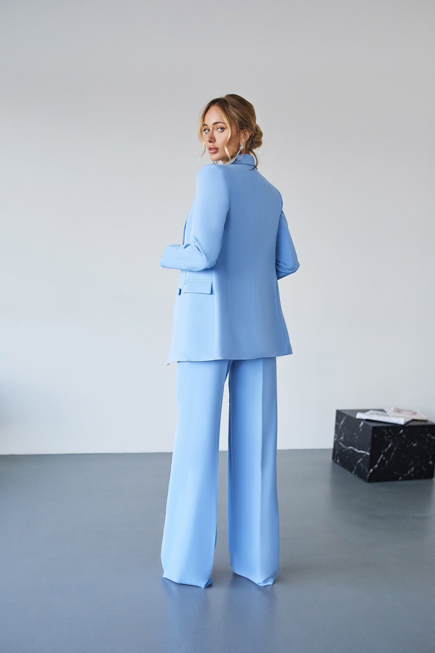 Sky-Blue Belted Double Breasted Suit 2-Piece (article C273)