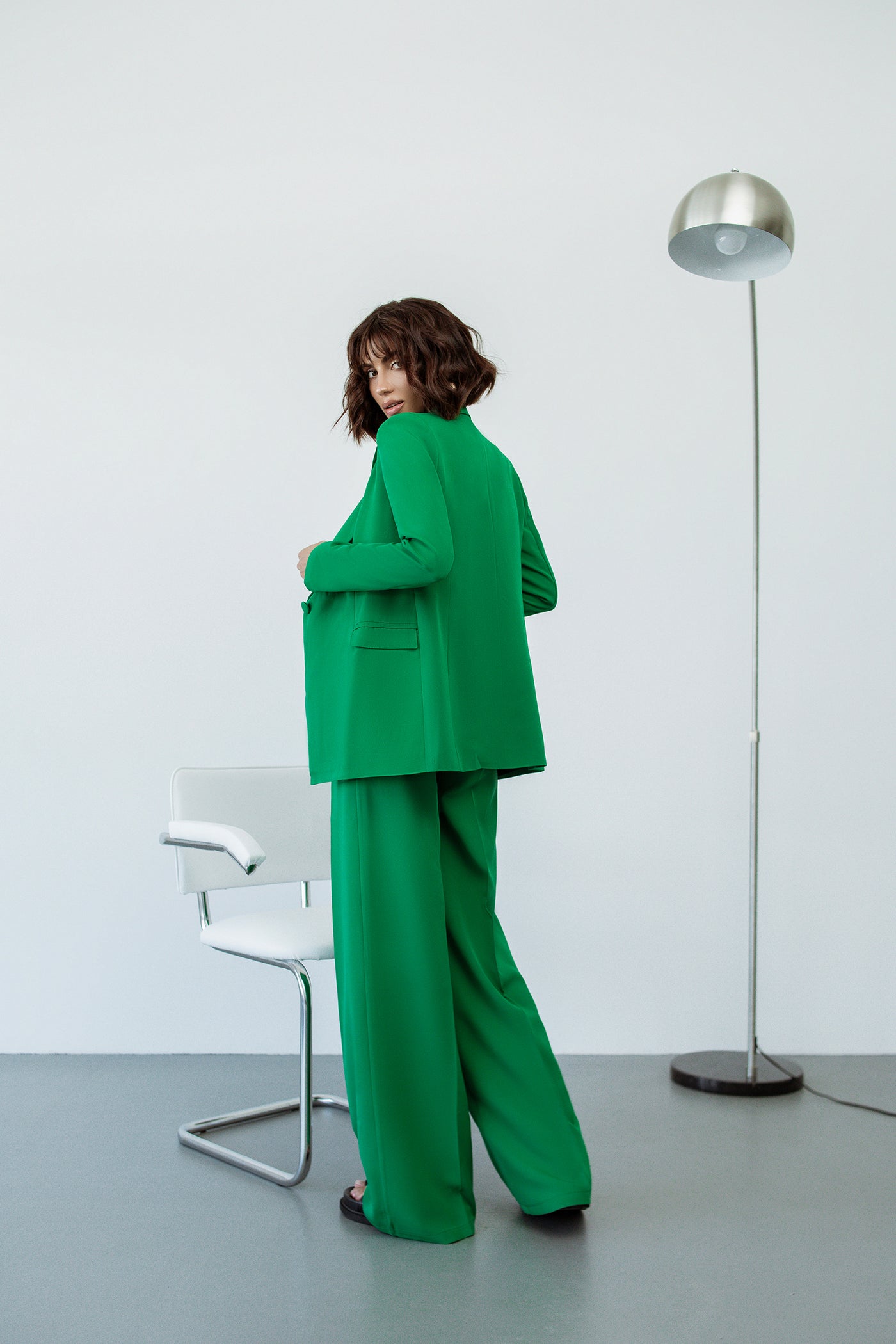 Green SINGLE-BREASTED WIDE-LEG SUIT 2-PIECE (ARTICLE C347)