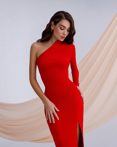 Red One-Shoulder Maxi Dress (article 262)