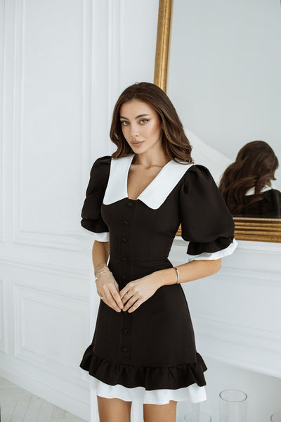 Black Collared Short Sleeve Mini Dress (article C408)