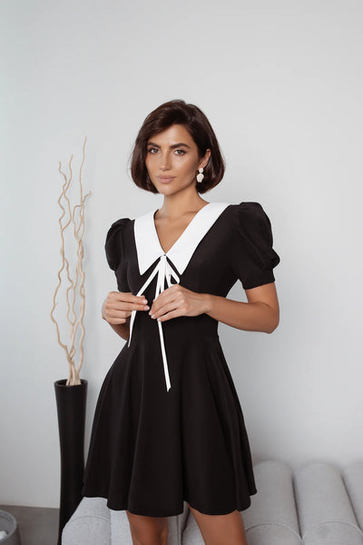 Black Collared Short Sleeve Mini Dress (article C421)