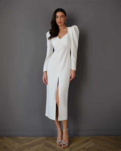 White Puff Sleeve Midi Dress (article 511)