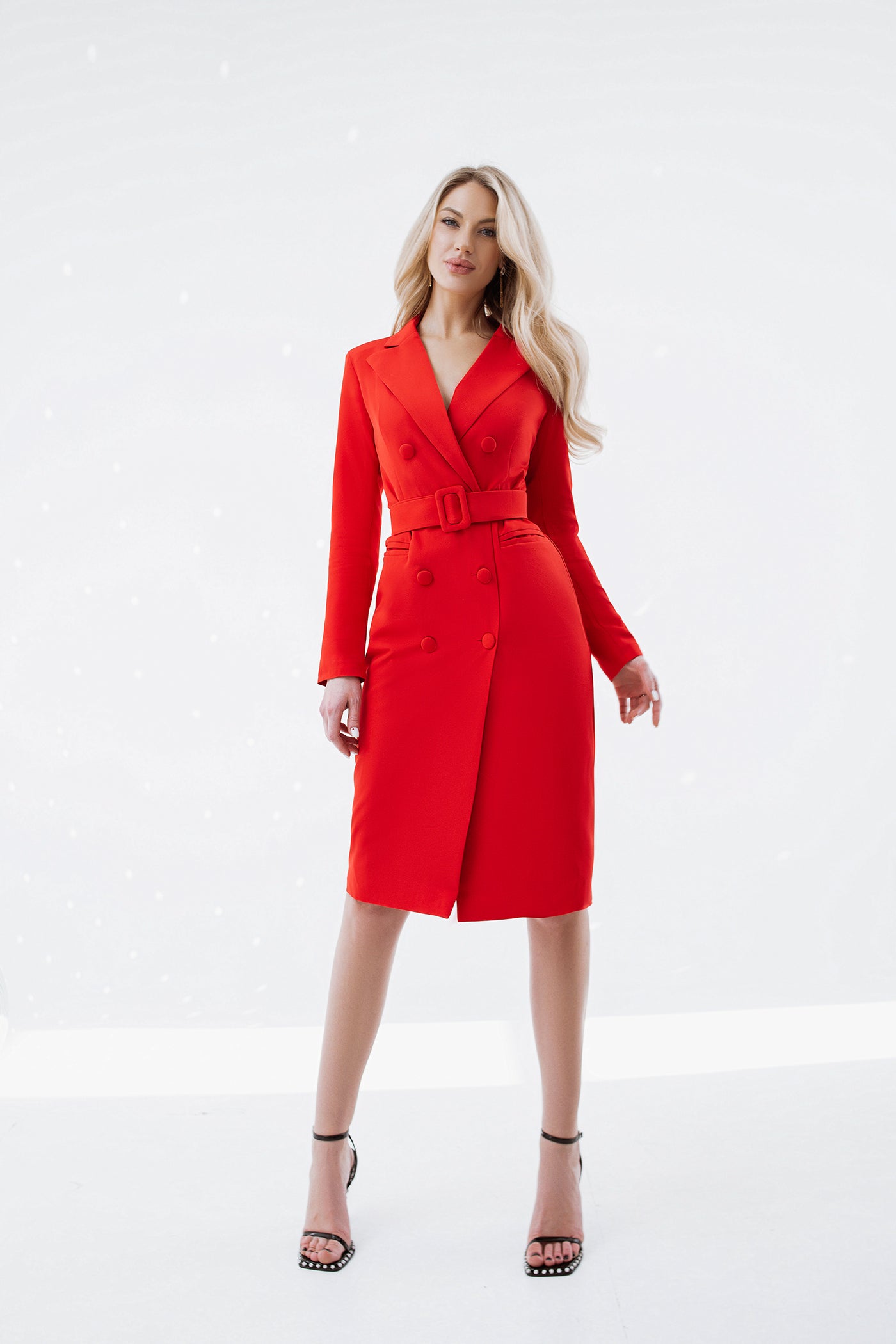 Red BELTED DOUBLE BREASTED BLAZER DRESS (ARTICLE C282)