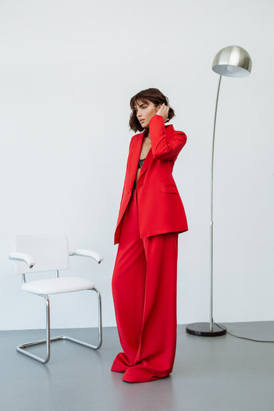Red single-breasted wide-leg suit 2-piece (article C347)
