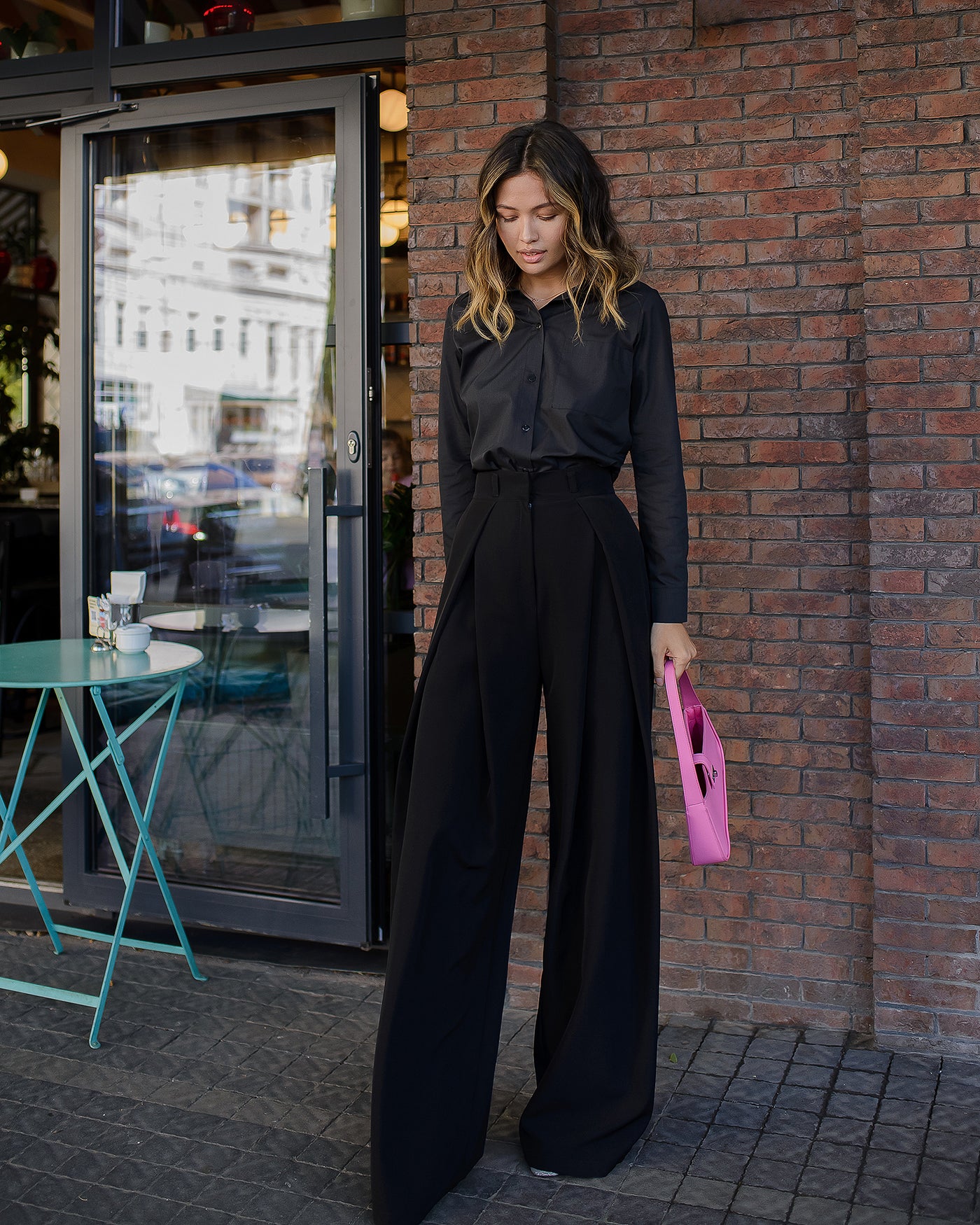 Black HIGH WAIST FITTED PALAZZO PANTS (ARTICLE 508)
