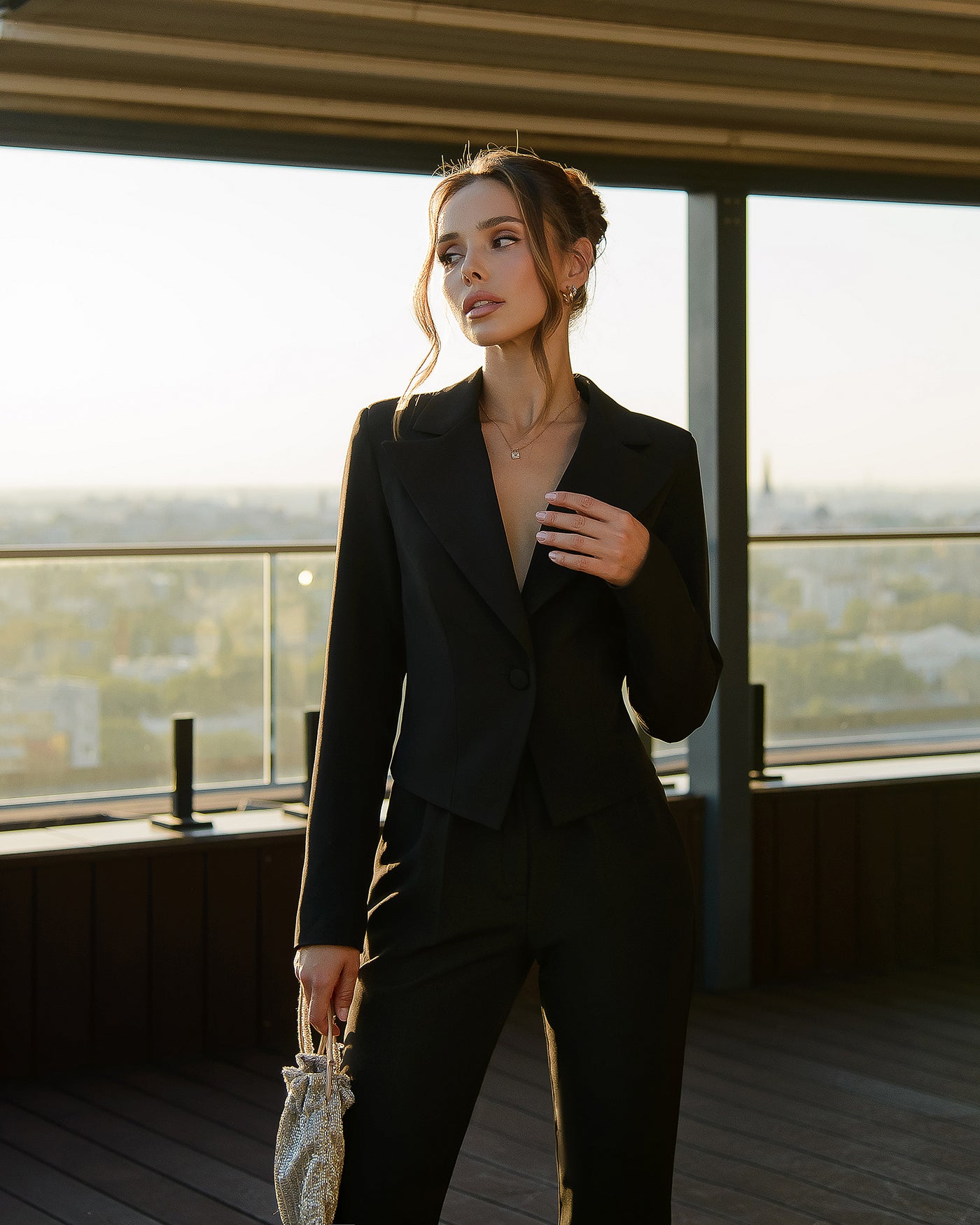 Black CROP JACKET SUIT 2-PIECE (ARTICLE 419)