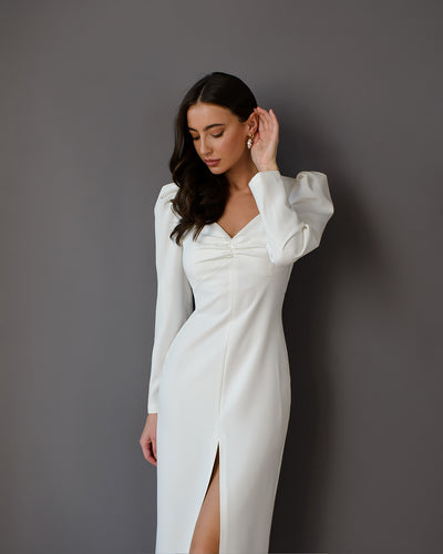 White Puff Sleeve Midi Dress (article 511)