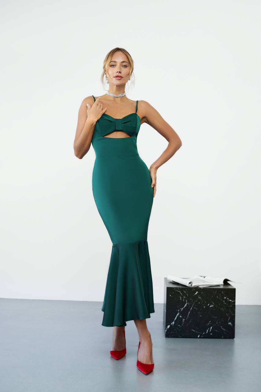 Emerald Strappy Cut-Out Midi Dress (article C432)