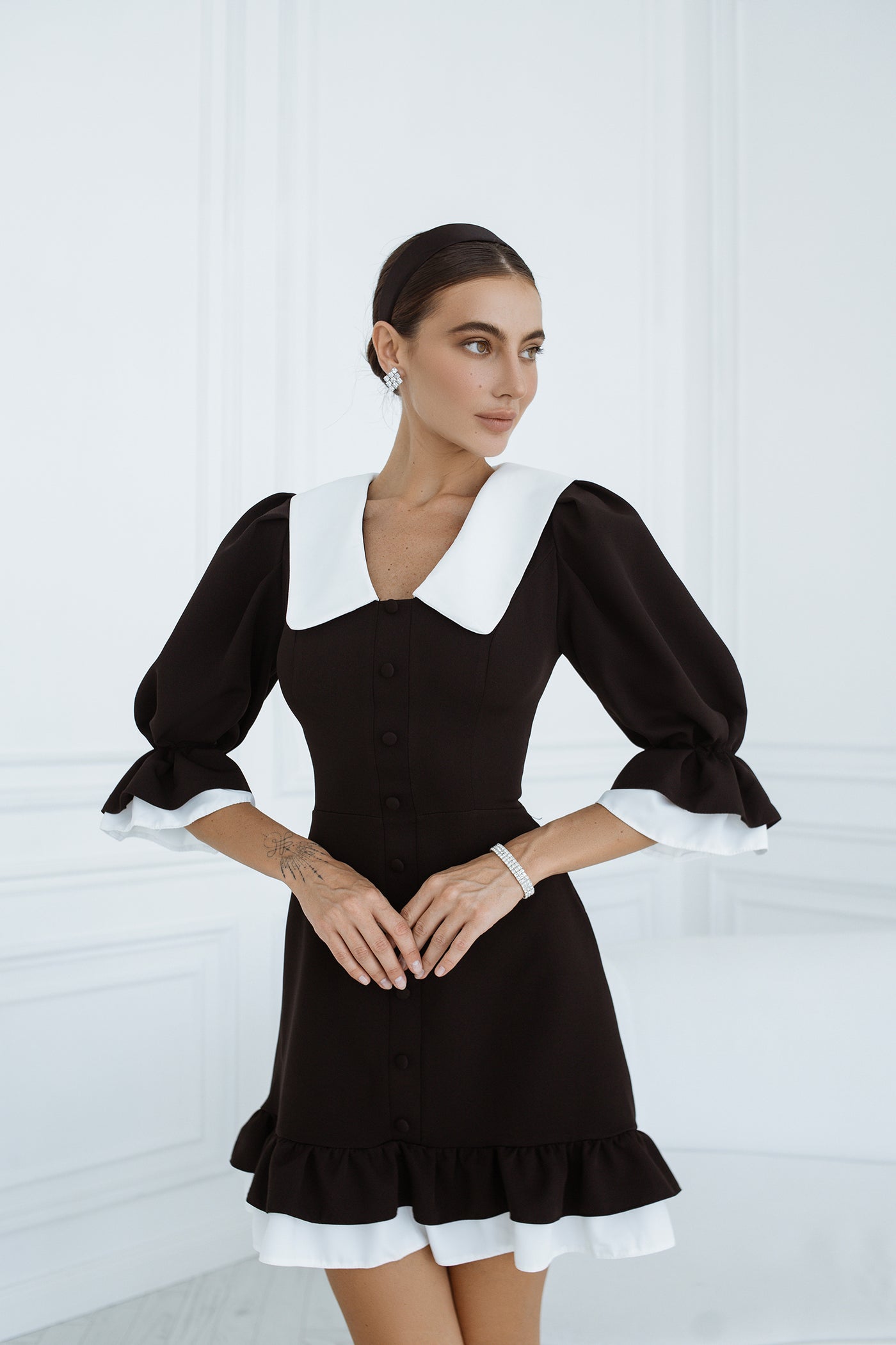 Black Collared Short Sleeve Mini Dress (article C408)