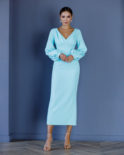 Tiffany V-Neck Puff-Sleeve midi dress (article 377)