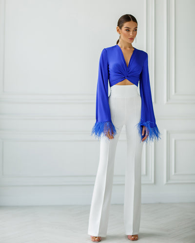 Blue SILK FEATHER SLEEVE BLOUSE (ARTICLE 345)