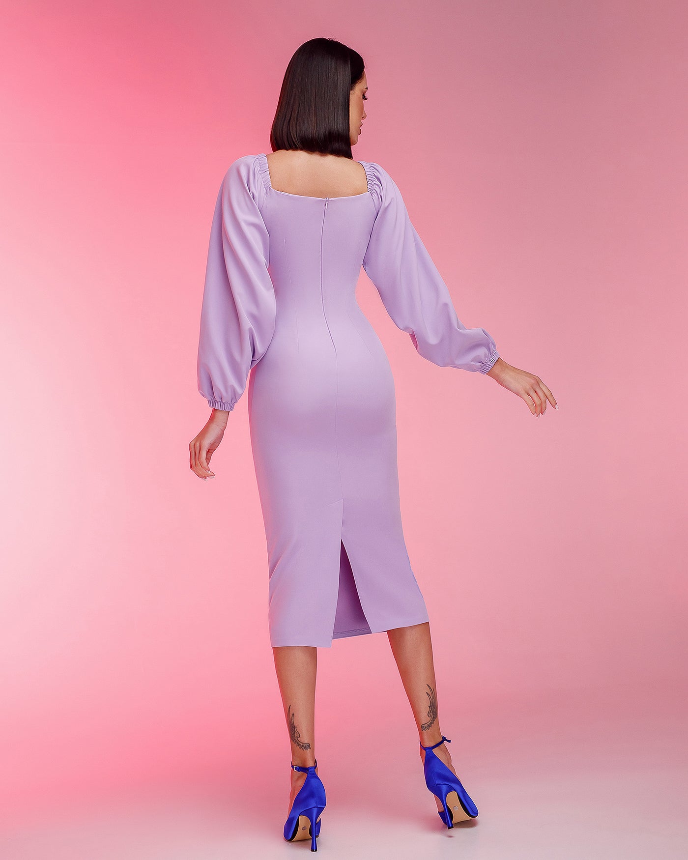 Lavender Puff-Sleeve Midi Dress (article 256)