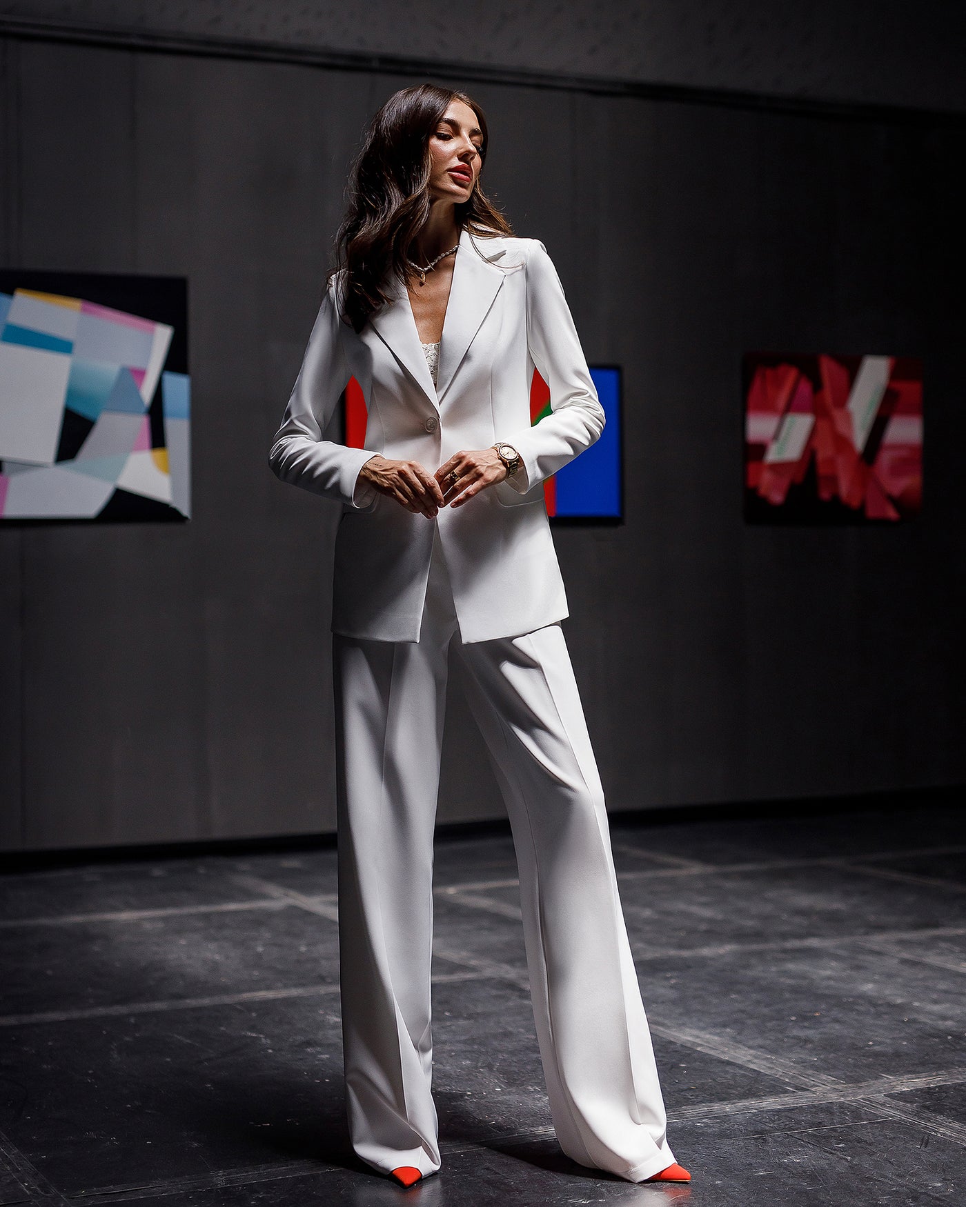 White Belted Wide-Leg Suit 2-Piece (article 030)